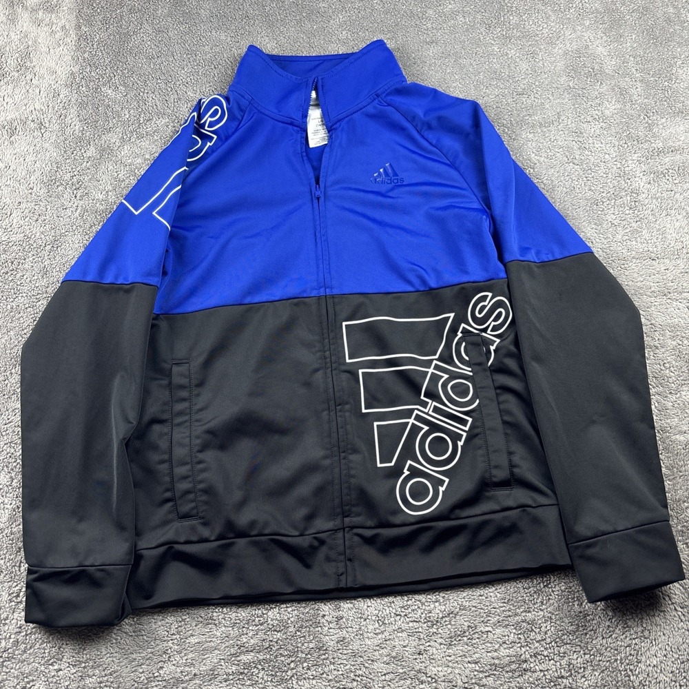 Adidas Full Zip Up Jacket Youth Large Blue Black Spell‎ Out Logo